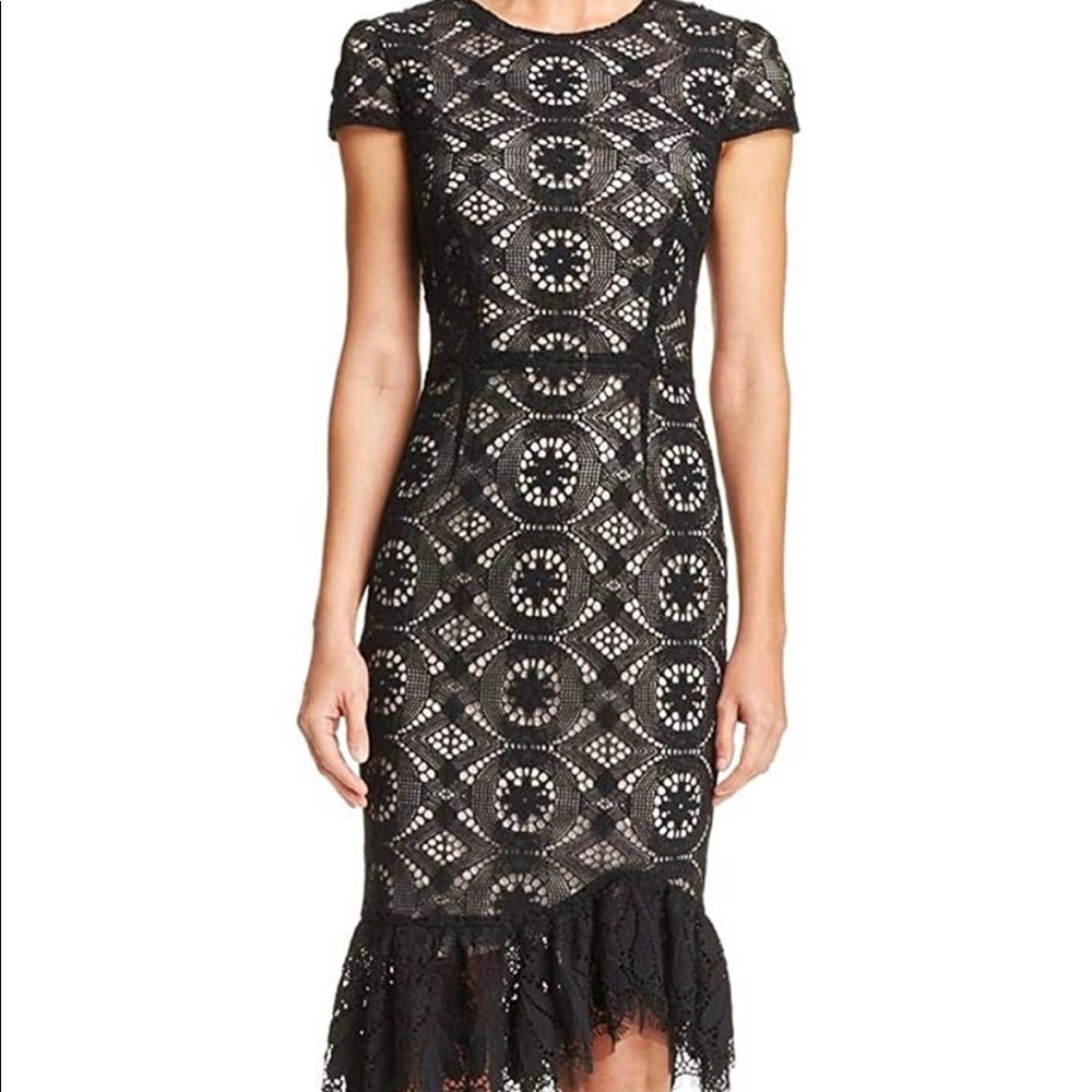 Betsy Johnson black lace illusion dress.
